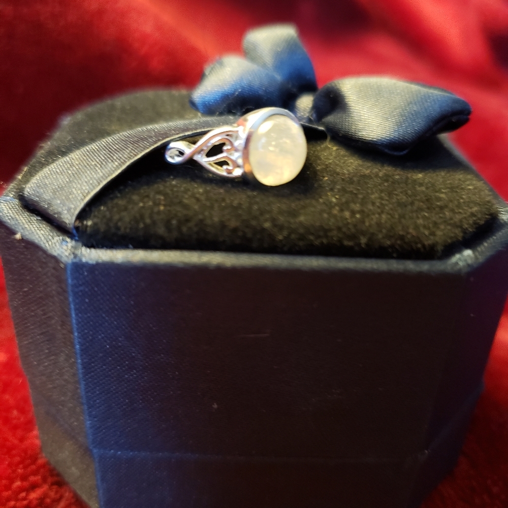 SOLDDainty Genuine Rainbow Moonstone Solitaire Ring in Sterling  Silver - Picture 3 of 9